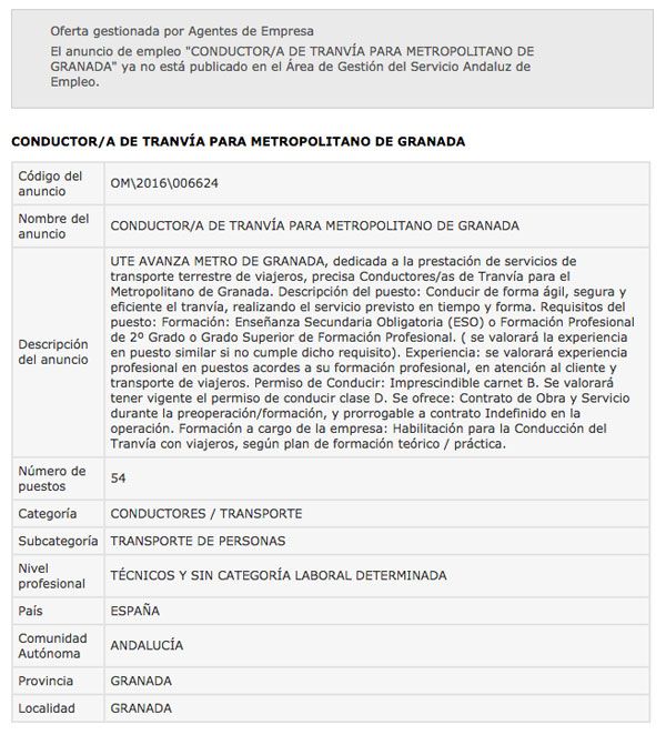 empleo metro Granada
